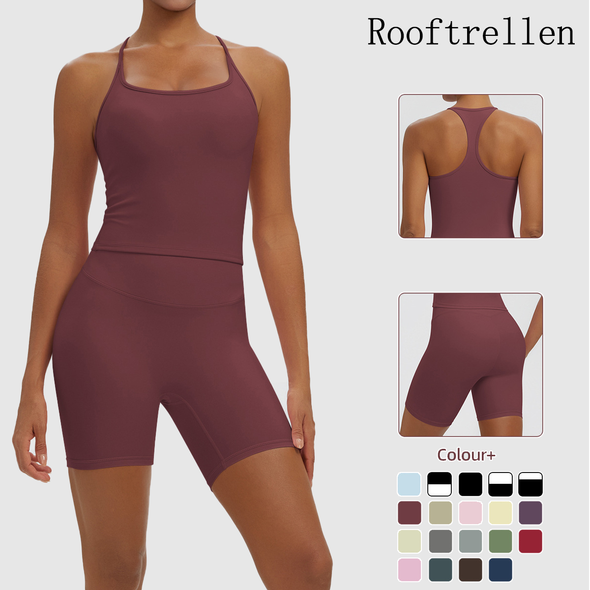 Pilates Yoga Jacket - Rooftrellen 2PCS Сексуальный однотонный комплект для